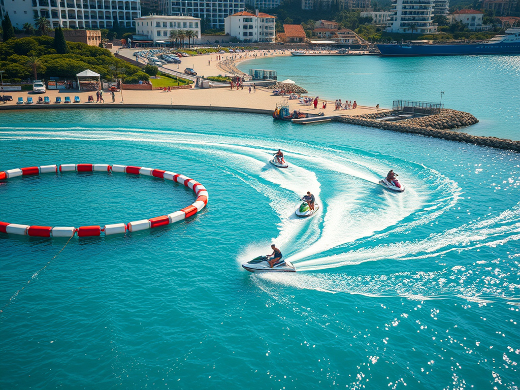 Vista de dron del circuito de Jet Ski con boyas